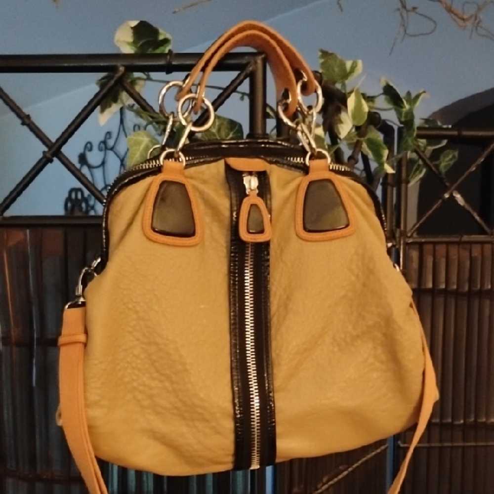 Cynthia Rowley Mustard Yellow and Tan Leather Shoulder Bag